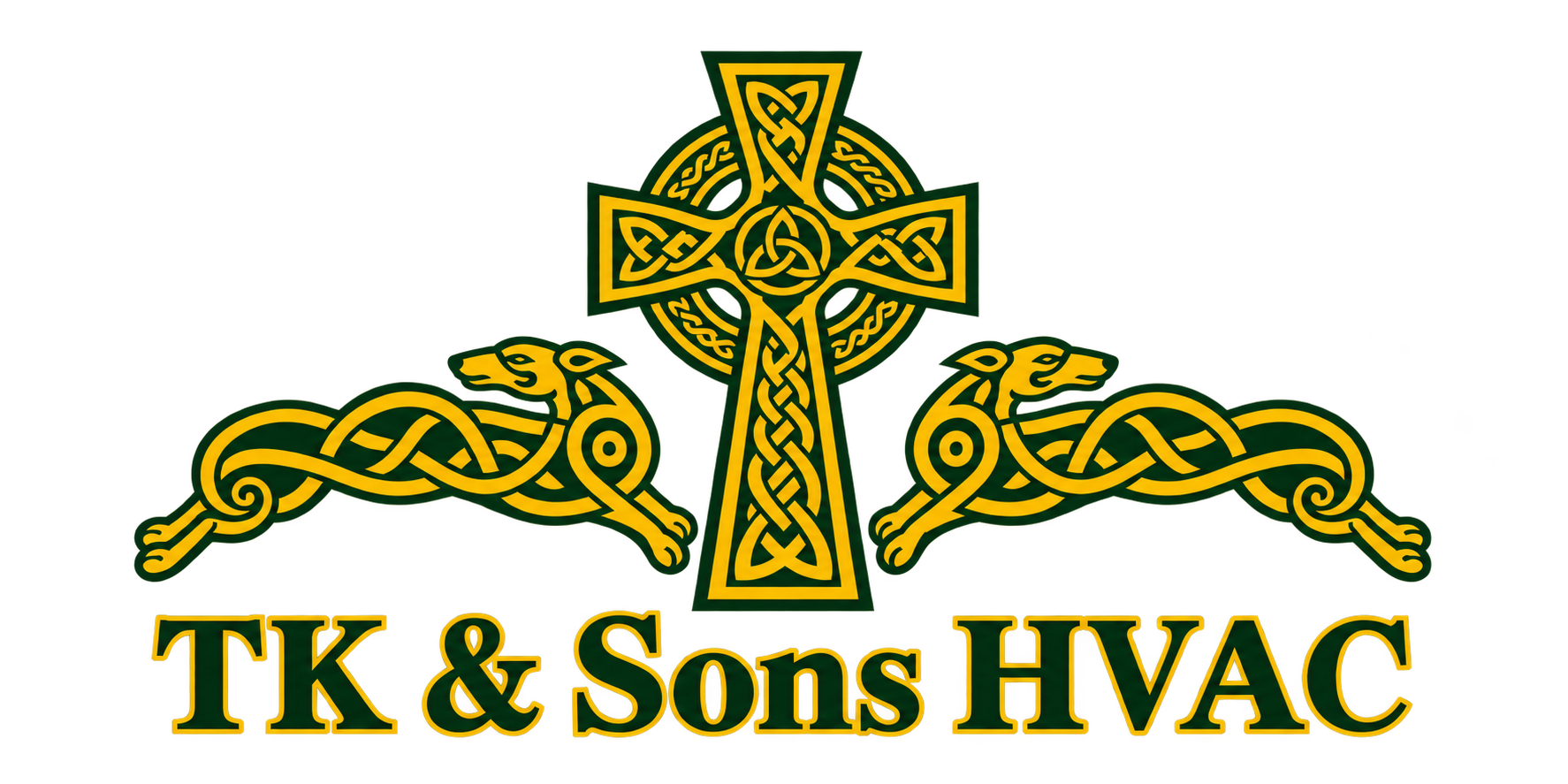 TK & Sons HVAC Celtic cross and hounds logo